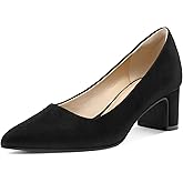 mysoft Women's 2 Inch Chunky Heel Dressy Pumps Black Suede
