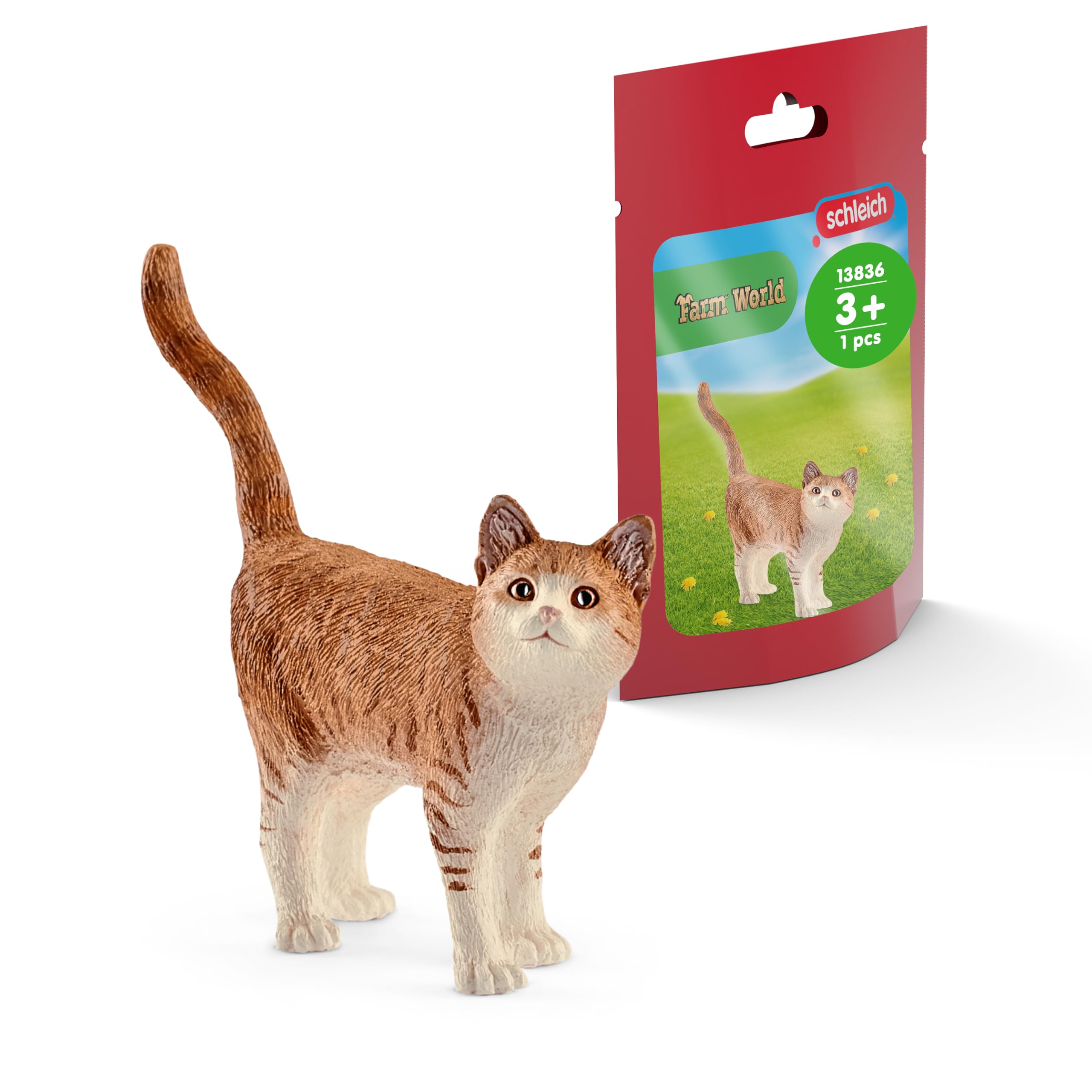 SCHLEICH Farm World - Realistic Cute Cat Toys for Boys and Girls - Orange and White Tabby Cat Toy - Farm Animal Toys for Kids Ages 3+