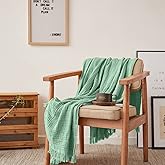 Simple&Opulence Cotton Muslin Throw Blanket for Bed, Couch, Knit Woven Gauze Blanket with Tassels, Soft Lightweight Cozy Pre-Washed Breathable Farmhouse Decoration for All-Season (Mint Green)