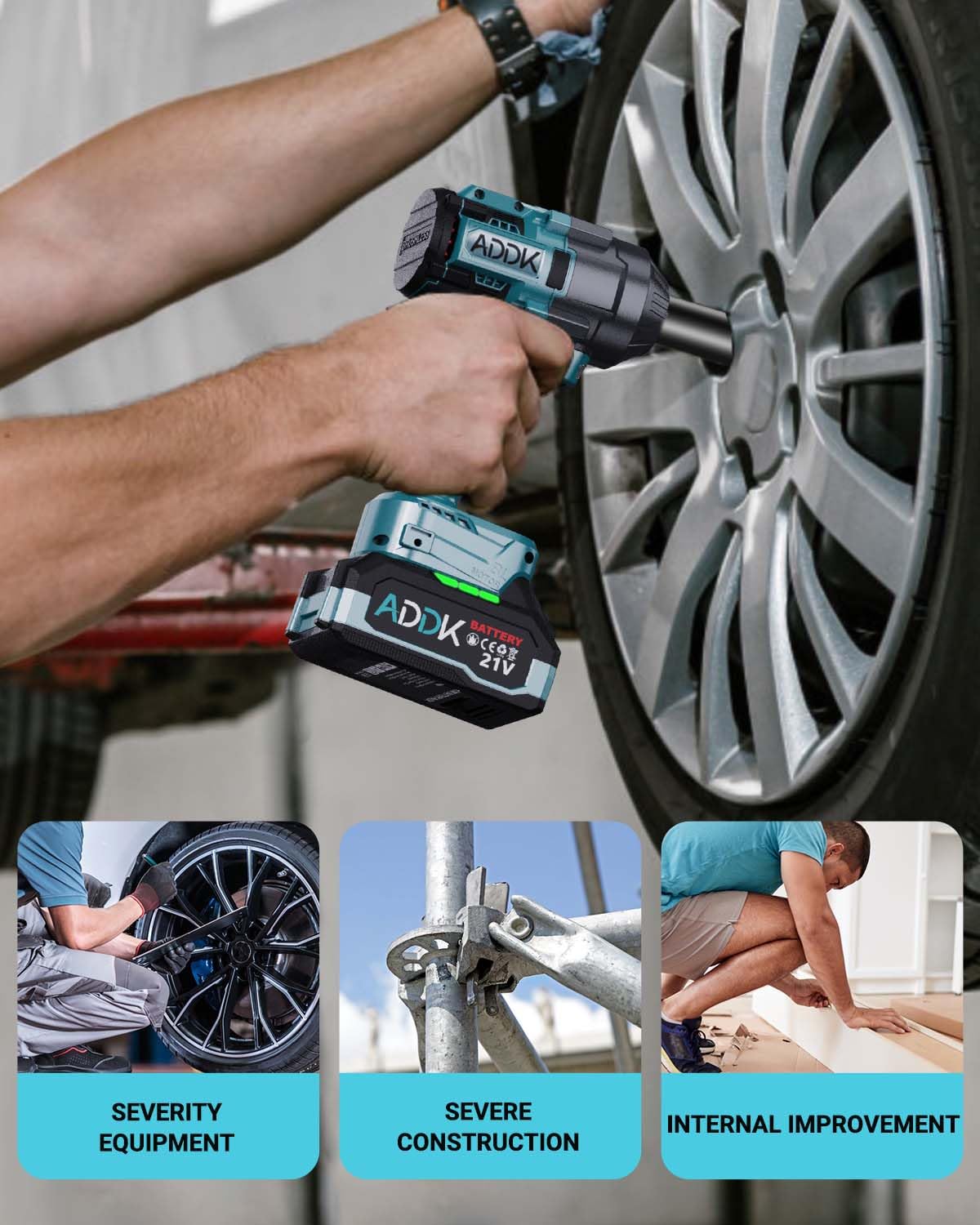 ADWOLT 1600N.M Akku Schlagschrauber 21V 2x4.0Ah Batteries Bürstenloser 6-Gang-Getriebe 2600RPM Drehschlagschrauber, Elektrischer Schlagschrauber für LKW Auto Reifenwechsel 7