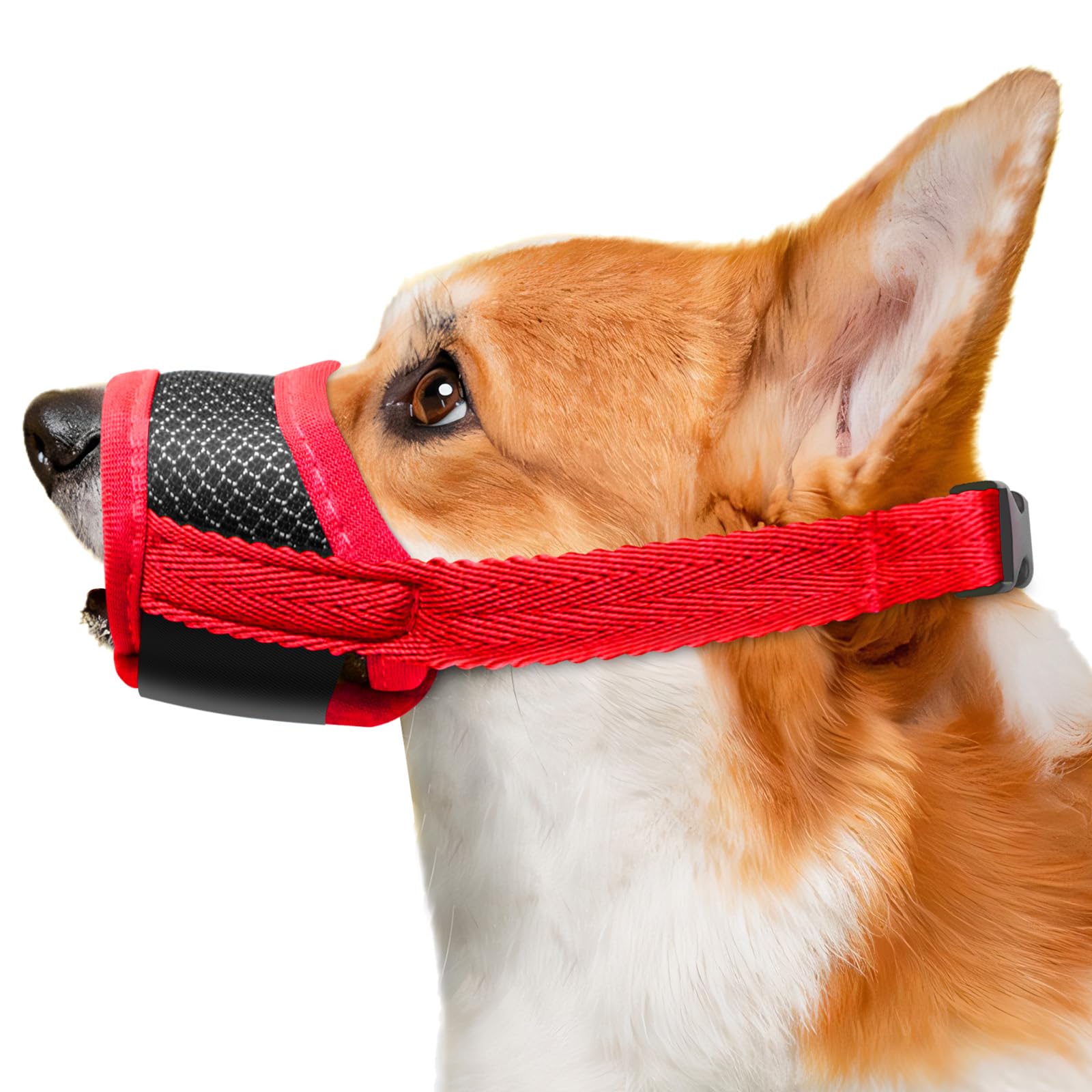 Adjustable Dog Muzzle for Small Dogs, Breathable Mesh Soft Muzzle for Chihuahua (Red, S)