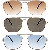 FEIVSN 3 Pack Aviator Bifocal Reading Sunglasses for Men Wome Double Bridge Sun Readers Gradient Lens Metal Frame Shades, Rose Gold/Light Gold Frame, Gradient Blue Brown G15, + 1.75