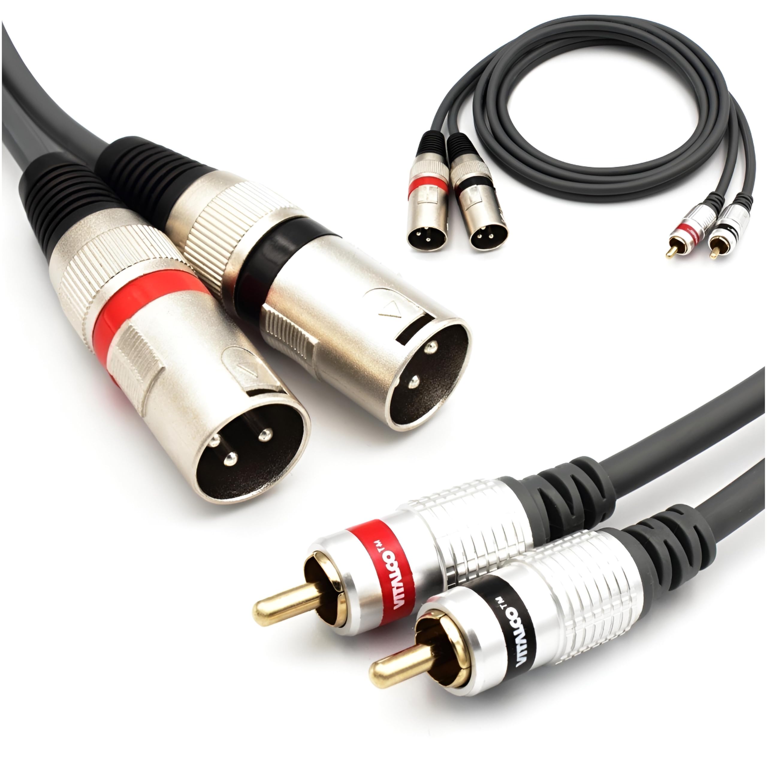 VITALCO 2X XLR Male to 2X RCA 1.5m Cable Dual 3 PIN Microphone to Twin RCA Lead
