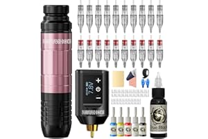 Wormhole Tattoo Gun Kit, Wireless Tattoo Machine Kit Complete Tattoo Practice Kit Rechargeable Cordless Tattoo Power Supply Portable 1500mAh with LED Digital Display for Tattooist WTK260