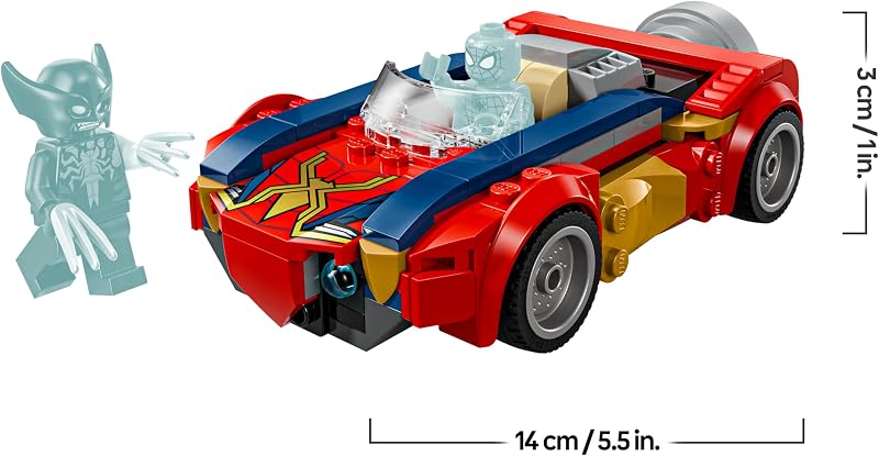| Marvel Spider-Man vs. Venomized Wolverine Car - Brinquedo de Super-Herói com Carro Modelo, 2 Minifiguras e 2 Canhões - Presente para Crianças e Fãs a partir dos 7+ Anos - 76336