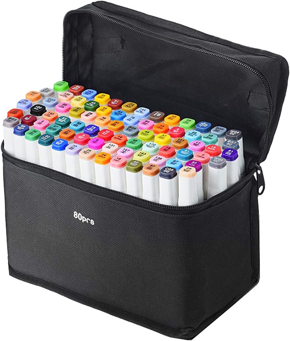 80 Colors Alcohol Markers Pen Set, Fany Artist Drawing Art Markers for Kids Adult Coloring Book Artist Dual Tip Markers Twin Permanent Markers Drawing Illustration (White Shell)