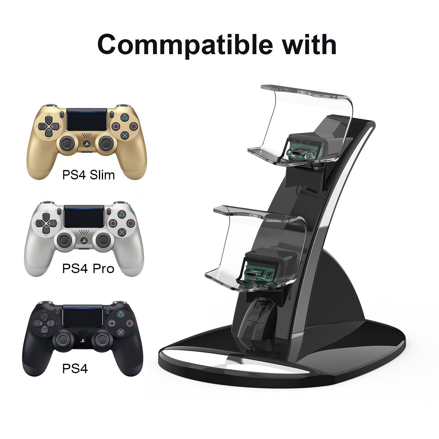 YCCTEAM Dual USB Charging Charger Docking Station Stand for Playstation 4 PS4,PS4 Slim,PS4 Pro Controller