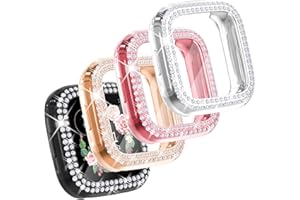 CHANCHY 4 Pack Compatible with Fitbit Versa 2 Screen Protector Case, Soft TPU Full Protective Case Cover Bumper Bling Crystal Diamond Frame for Fitbit Versa 2 Smart Watch, Rose Gold/Pink/Silver/Black