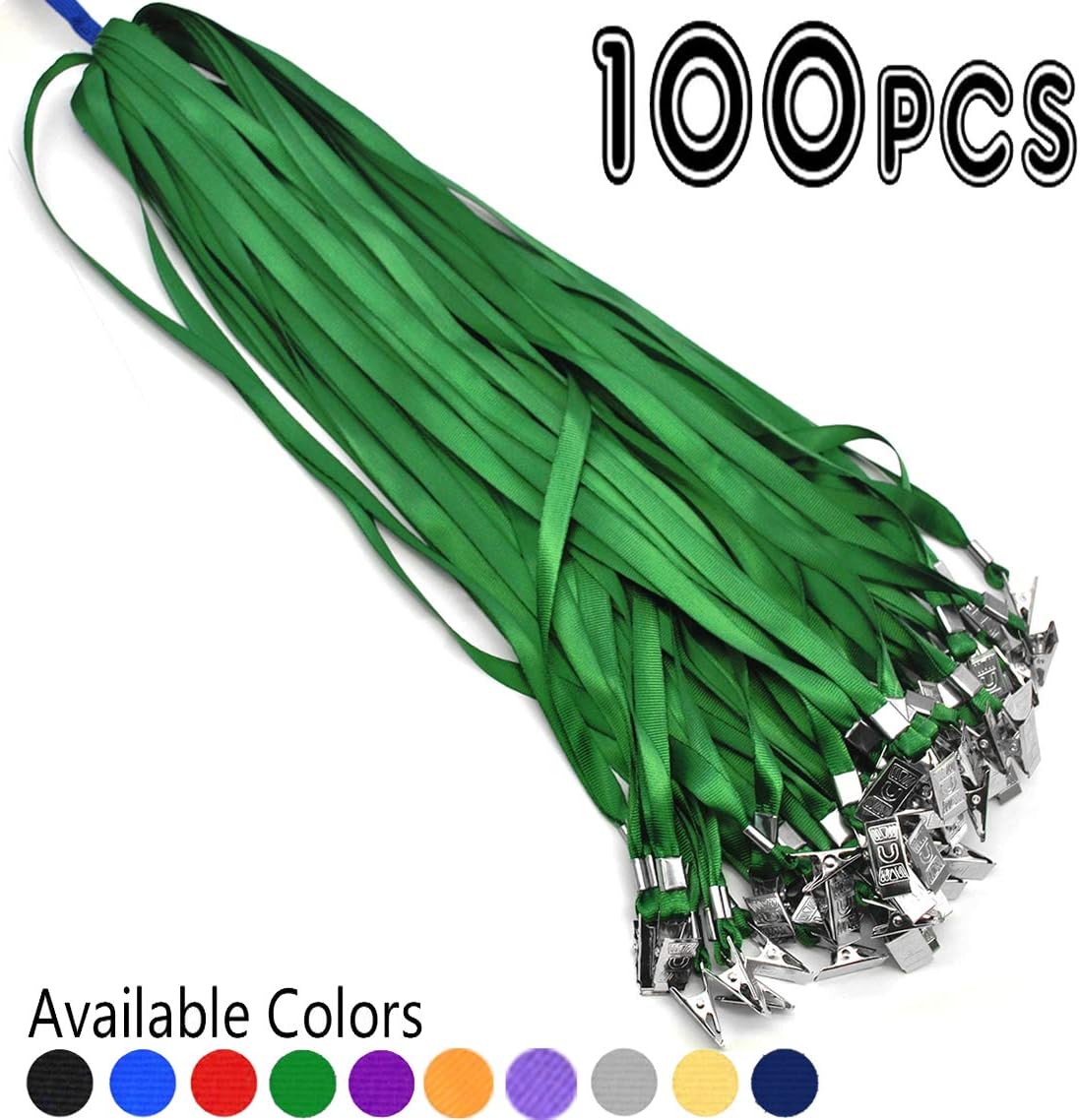 Bird Fiy Black Lanyards 100 Pack 34" Premium Lanyard Bulldog Clips Bulk Nylon Flat Lanyard with Badge Clip, Green, 100 Pack - Image 5