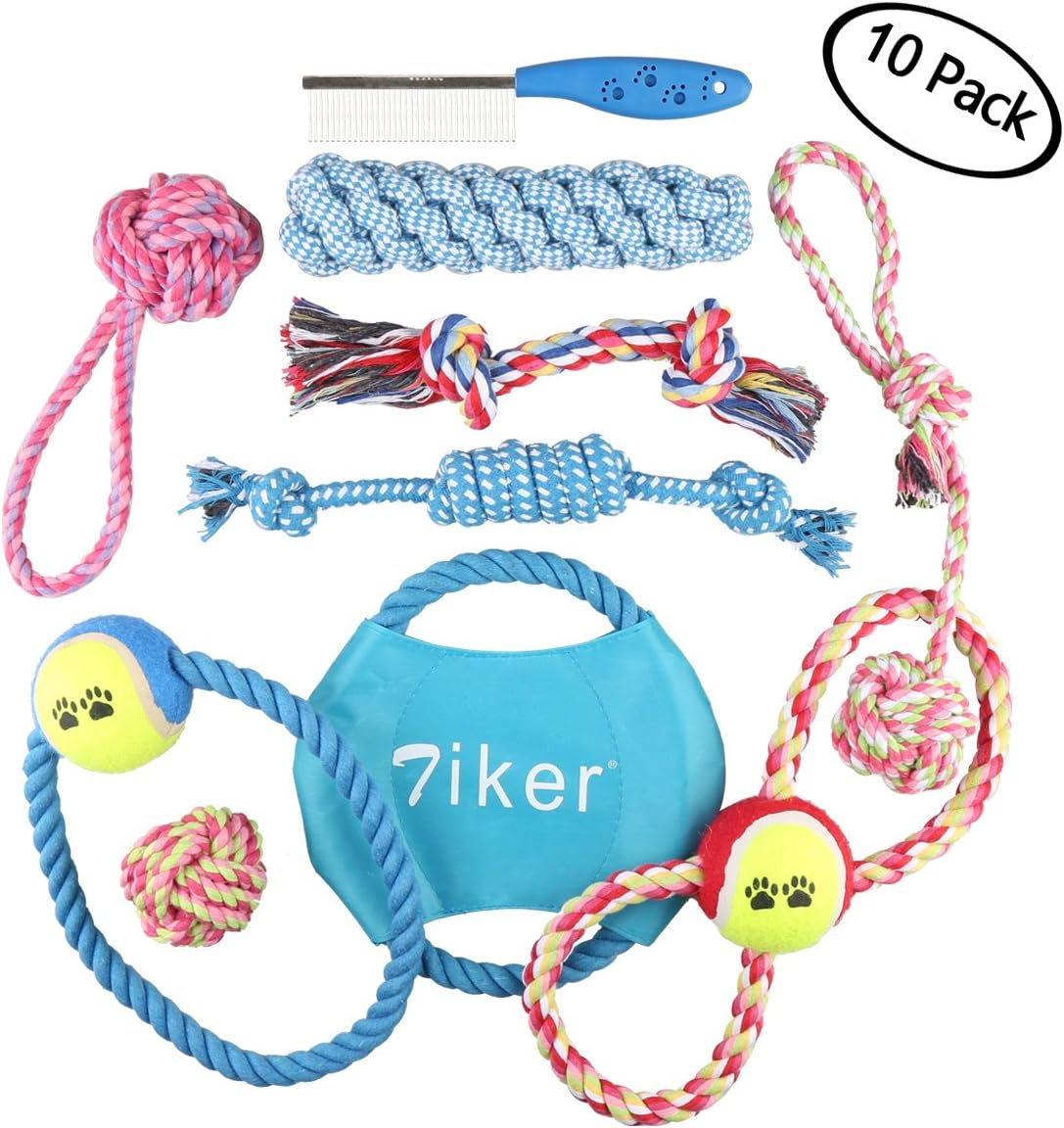Dog Toys 10 Pack Cotton Ball Rope Set, Variety Pet Dogs Toy Set for Small to Middle Doggie Color Random