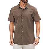 Hardaddy Men's Casual Button Down Shirt Short Sleeve Four-Way Stretch Printed Button Up Business Dress Shirt for Men