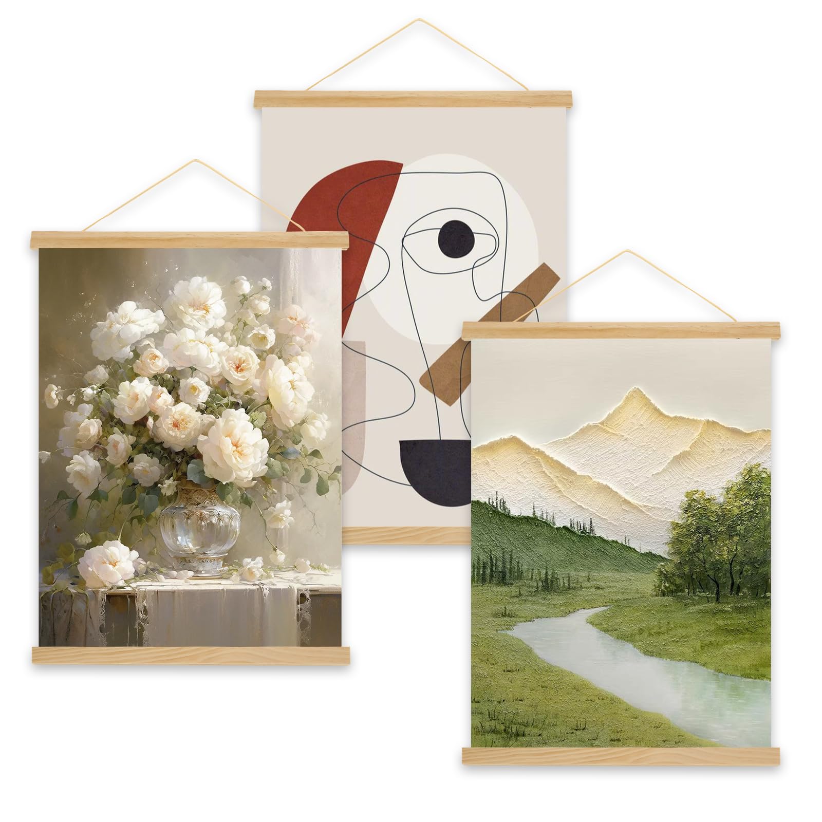 APACALI 3 Pack A2 Magnetic Poster Hanger, 41cm Magnetic Poster Frame, Wooden Poster Hanger for Photo Picture Poster Artwork Home Decor, Pine Wood