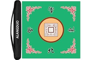 ALANGDUO Large Mahjong Mat with Carrying Bag, Anti Slip and Noise Reduction Mahjong Table Mat for Poker, Card, Board & Tile Games 31.5 x 31.5 Inches
