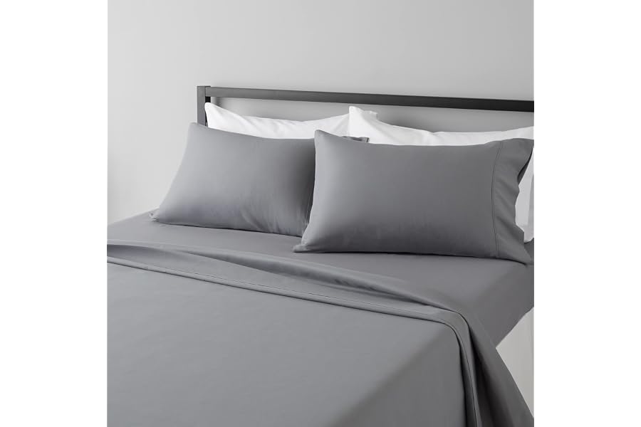 Amazon Basics Lightweight Super Soft, Wrinkle-Free, Breathable Luxury Microfiber 4 Piece Bed Sheet Set with 14-Inch Deep Pock