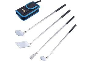 KOOPOOL 4 Pieces Telescoping Inspection Mirror Telescoping LED Lighted Flexible Inspection Mirror Mirror Inspection Tool for Checking Observing Vehicle Small Parts (Blue)