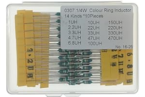 MERICDA 14 Values x 10 Pieces, Total 140 Pieces,0307 1/4W Color Ring Inductor Kit Including (1UH 2.2UH 3.3UH 4.7UH 6.8UH 10UH 22UH 33UH 47UH 100UH 150UH 220UH 330UH 470UH)
