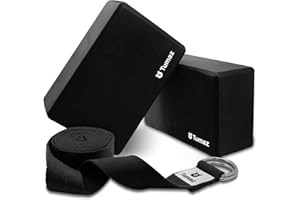 Tumaz Yoga Blocks 2 Pack with Strap Set, High Density/Lightweight EVA Foam Yoga Blocks or Non-Slip Solid Natural Cork Yoga Blocks & Premium 8F Yoga Strap Set for Yogi [Instruction E-Book Included]