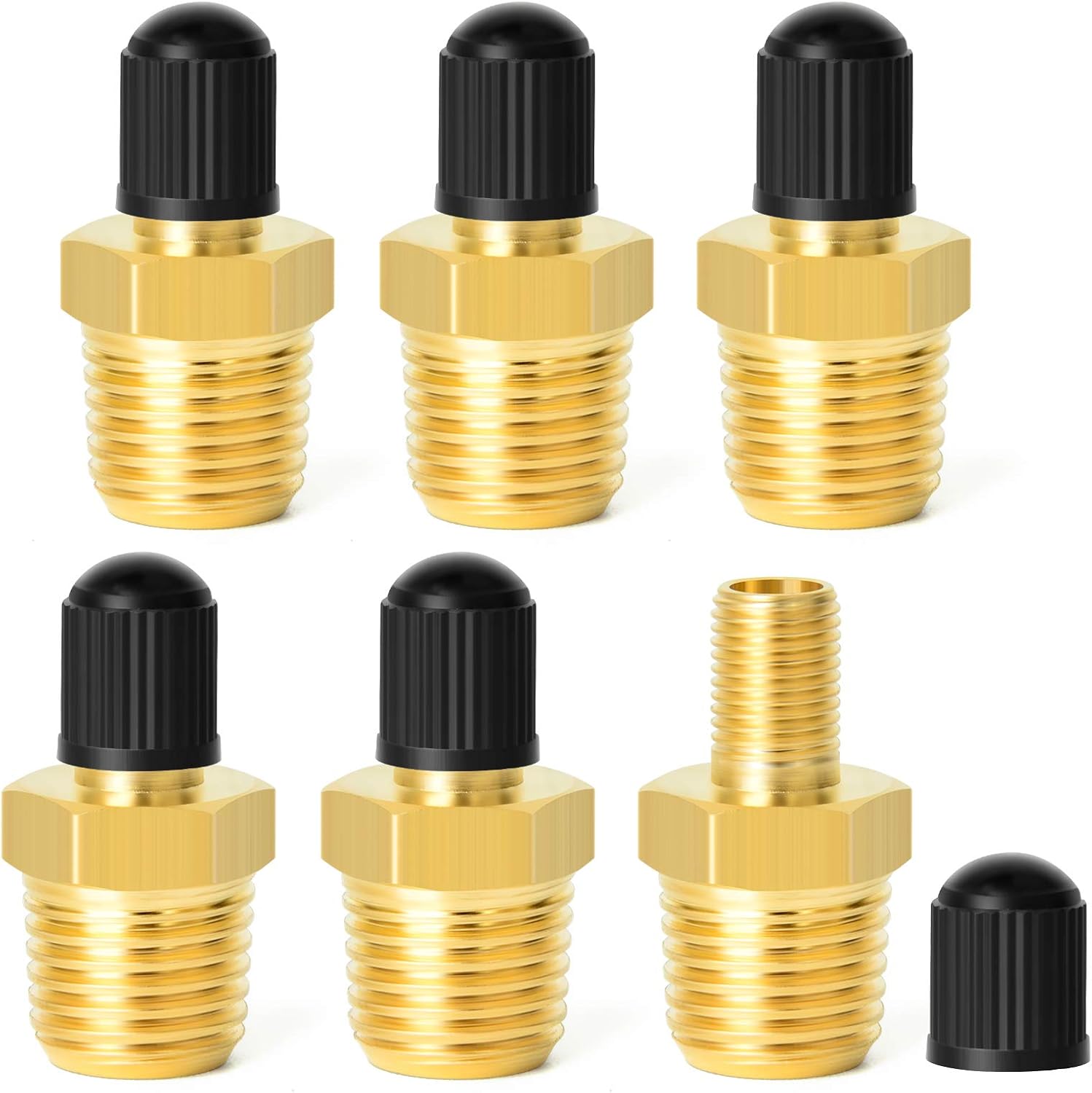 Gasher 6PCS 1/8" NPT Tank Valve Anti-Corrosion Brass Schrader Valve with 1/8" Male NPT, Using with Air Compressor Tanks - - 