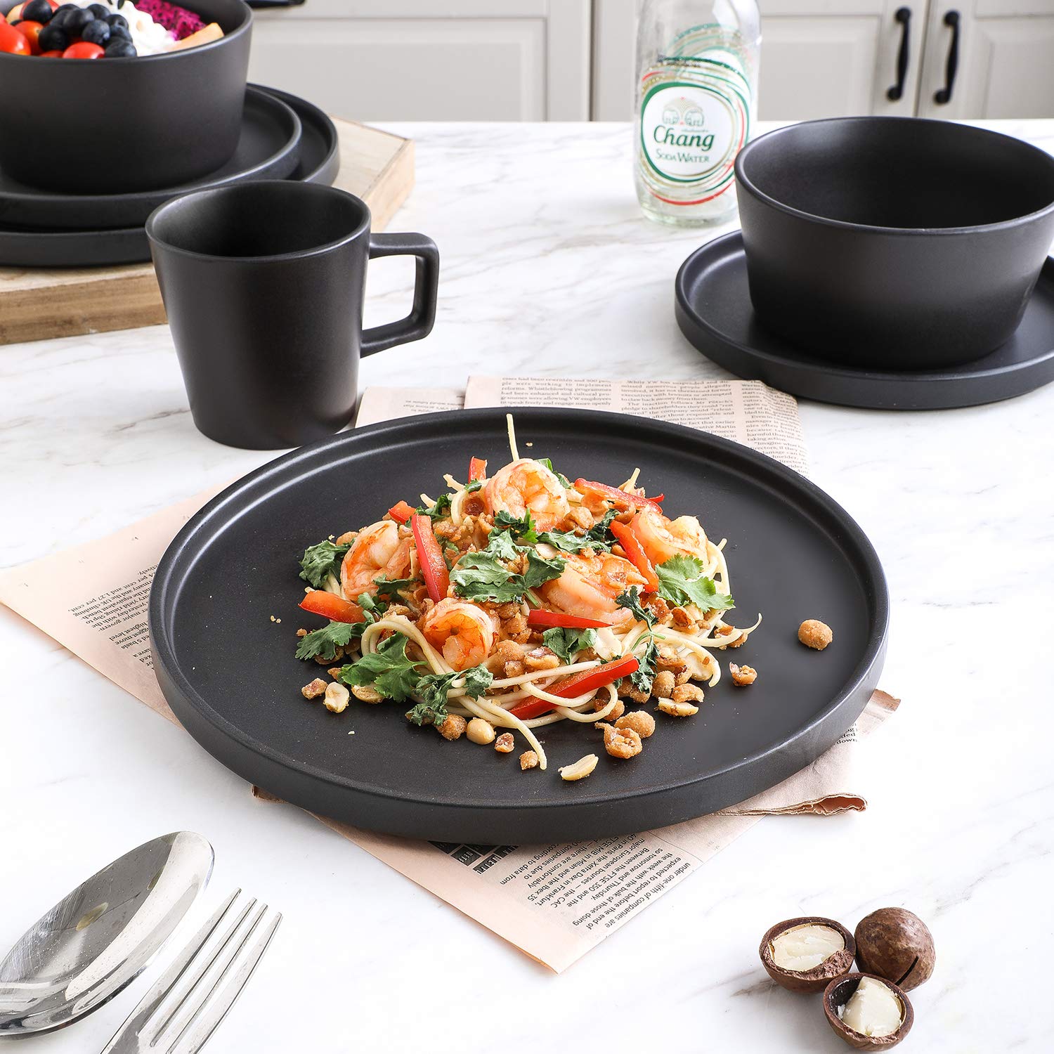 Stone Lain Coupe Dinnerware Set, Service For 4, Black Matte