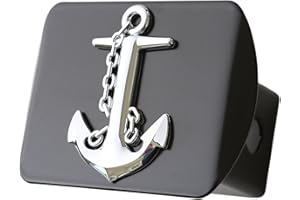 LFPartS Navy Ship Anchor 3D Chrome Emblem Metal Trailer Hitch Cover Fits 2" Receivers (Black Square)
