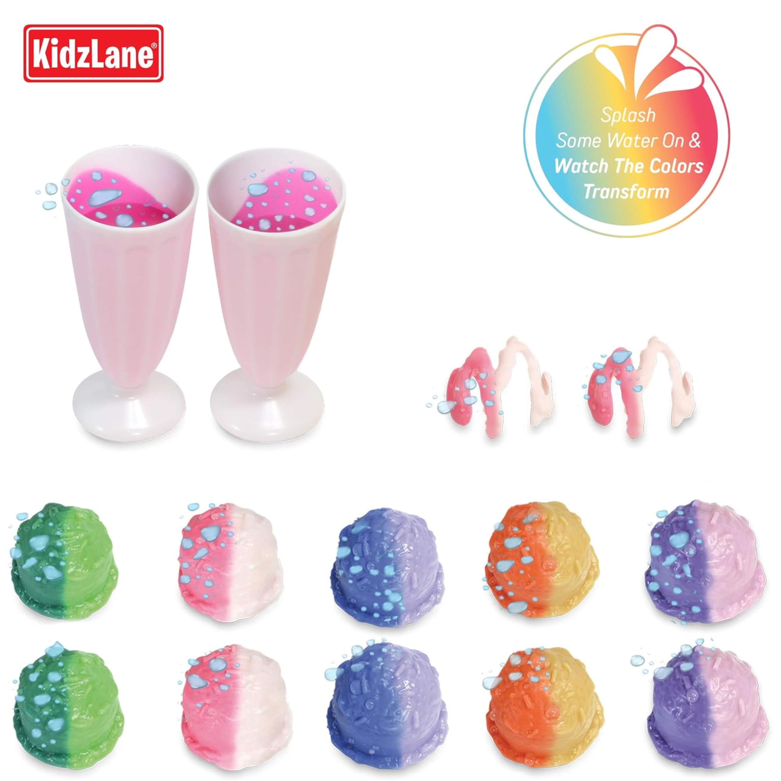 Kidzlane 34 Piece Ice Cream Play Set - Color Changing Scoops and Toppings - Fun Toddler Pretend Play Toy for Kids - Includes Cones, Cups, and Accessories for Ages 3 and Up