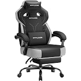 GTPLAYER Big &amp; Tall Gaming Chair, Wide Seat with Footrest, Black | Ergonomic High Back Computer Desk Chair for Adults, Comfort Padded Seat with Lumbar Support Armrests Recliner for Office/Home