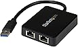 StarTech.com USB 3.0 to Dual Port Gigabit Ethernet Adapter w/USB Port - 10/100/100 - USB Gigabit LAN Network NIC Adapter (USB32000SPT)