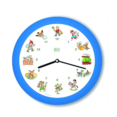 KOOKOO KinderLieder Blau, kleine Wanduhr, 21cm, zu jeder Stunde tönt eines von 12 bekannten Kinderliedern auf Zither und Altf