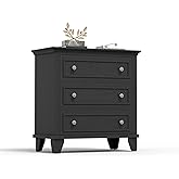 GarveeHome Black 3 Drawer Dresser for Bedroom, Wide Chest of Drawers with Vintage Handle, Wood Dresser Wide Nightstand for Living Room