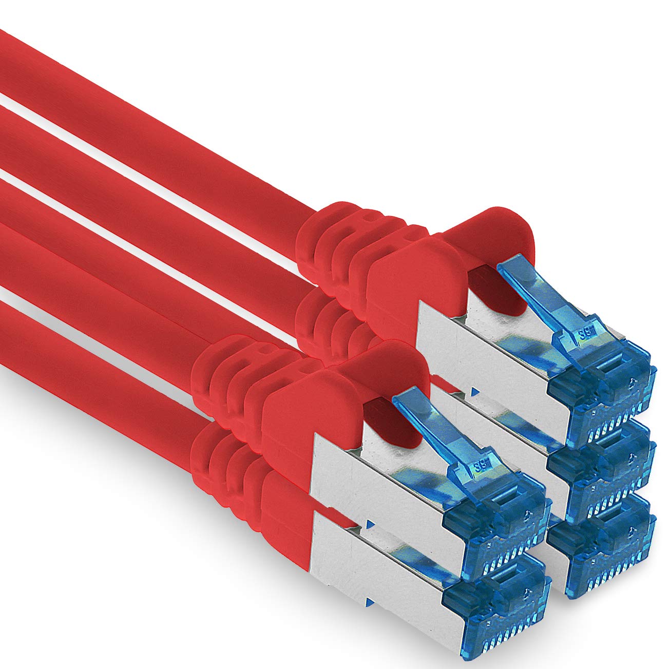 1aTTack.de Patch cable - 5x 5m Ethernet, network, LAN cable CAT6a (for gigabit networks, routers, switches, modems with RJ45 input - red)