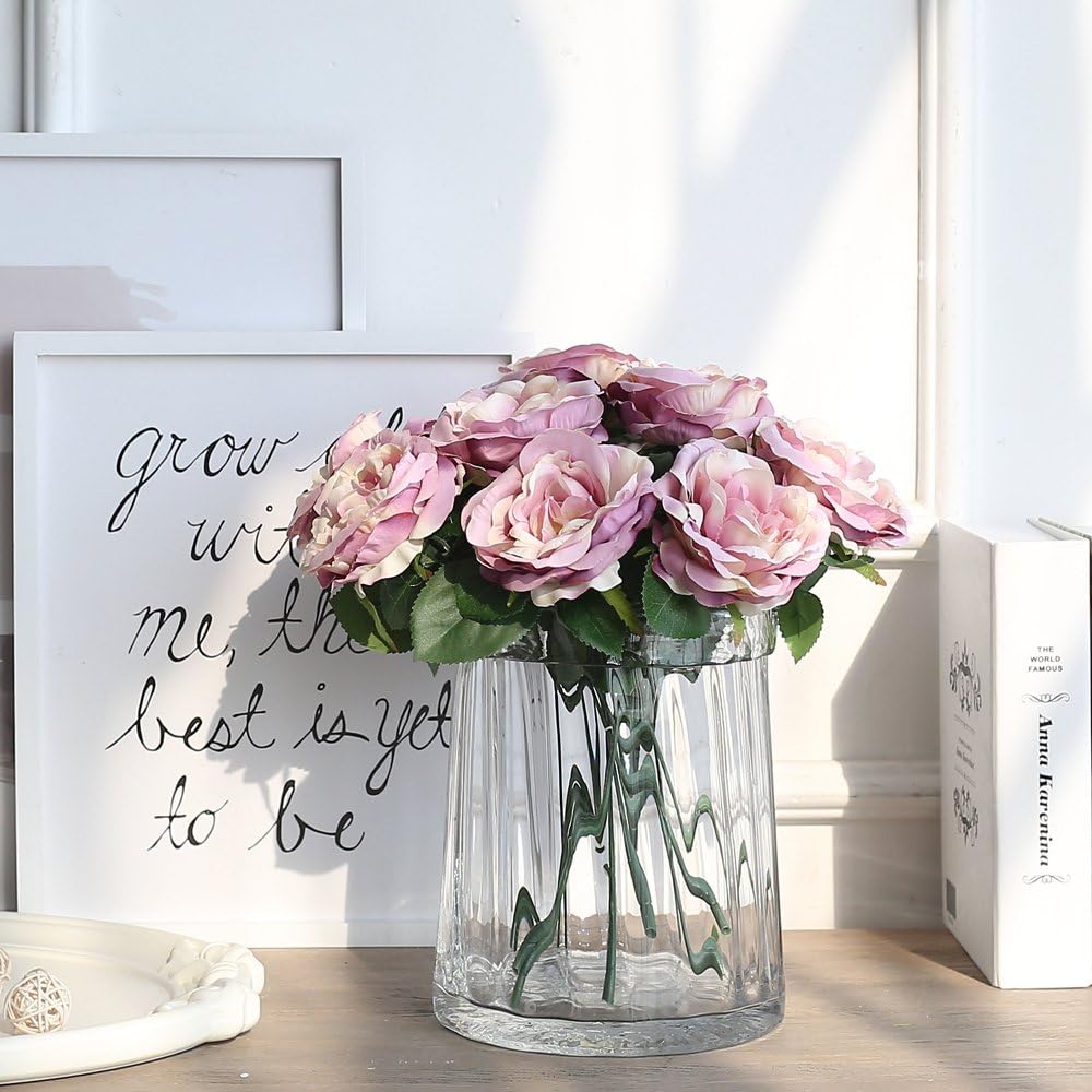 Noah Decoration Hand Made and Hand-Blown Euro Transparent Crystal Flower and Filler Glass Vase for Home and Wedding Indoor and Outdoor Decoration (Short)