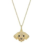 SCAMPER & CO Dog Breed Cubic Zirconia Puppy Charm Pendant Necklaces for Women - Genuine Gemstones 18K Yellow Gold or Rhodium Plated Sterling Silver Necklace, Easy Closure Rope Chain 18 to 20 inch