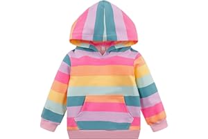 RETSUGO Girls Rainbow Stripes Unicorn Pullover Hoodie Long Sleeve Sweatshirt Tops with Kangaroo Pocket Winter Clothes 2-7T…