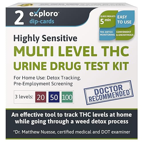 Exploro Multi Level THC Drug Test Kit – 3 Level Marijuana & Weed Test at Home (20, 50, 100 ng/ml) – Urine THC Test Strips for Detox Cleanse Monitoring, Pre-Employment & Personal Use (Pack of 2)