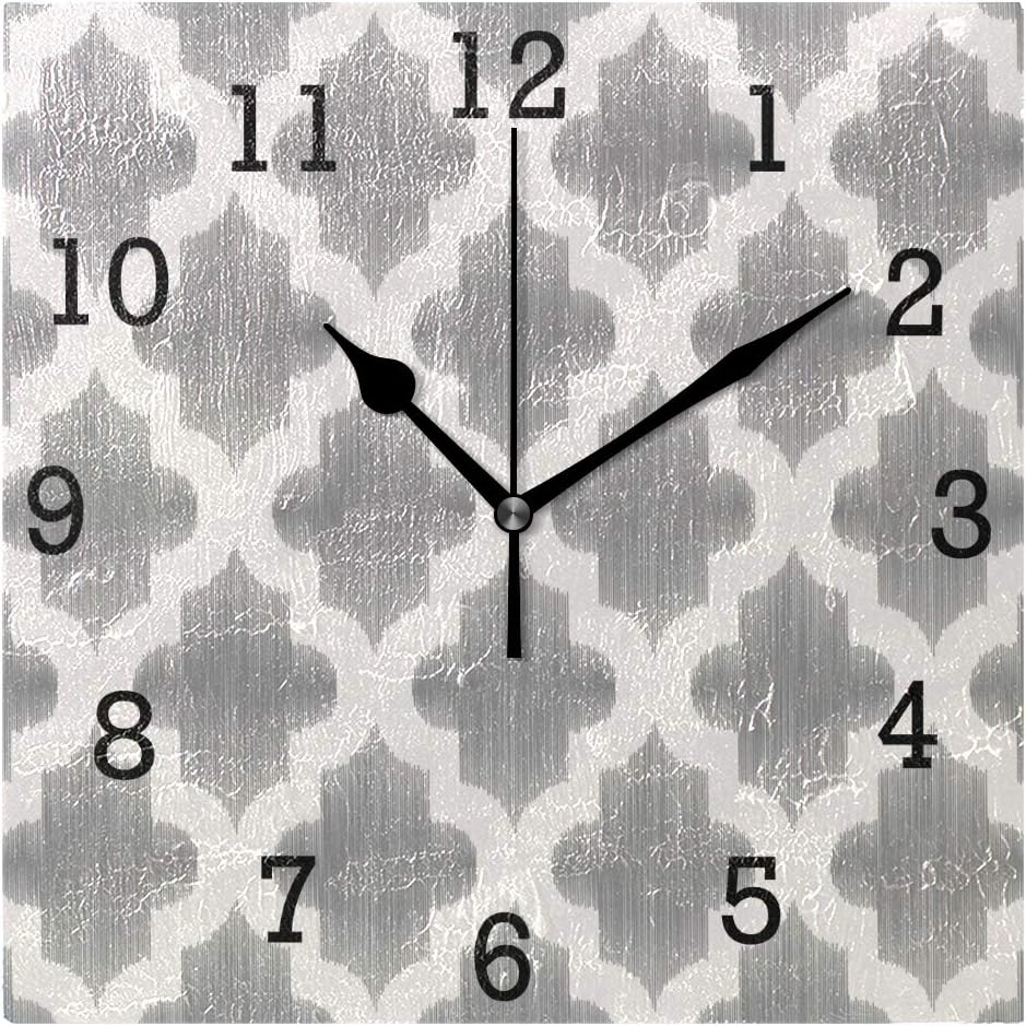 EZIOLY White Grey Islamic Square Wall Clock, Non Ticking Digital Quiet Sweep Decorative Clocks for Kitchen Bedroom Living Room