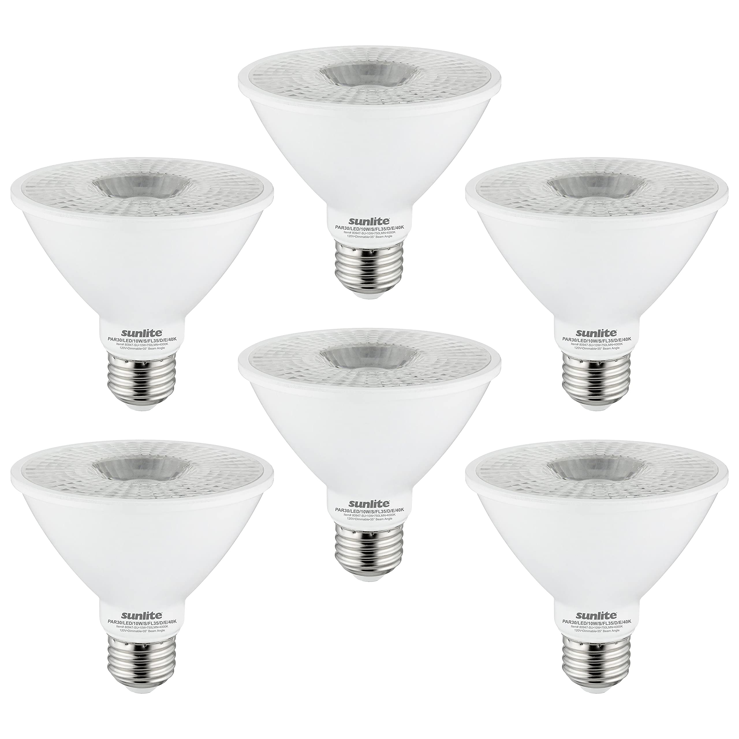 Photo 1 of ****pack of 10 Sunlite LED PAR30 Short Neck Flood Light Bulb, 9 Watt, (75W Equivalent), 850 Lumens, Medium Screw (E26) Base, Dimmable, ETL Listed, 4000K Cool White, 6 Count