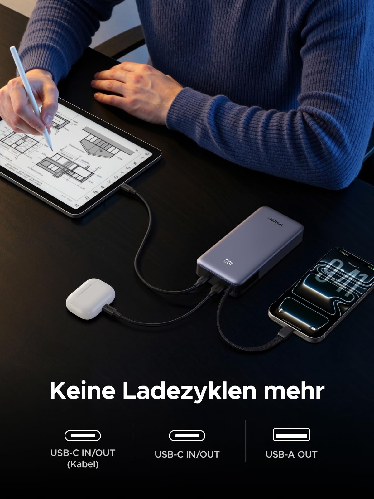UGREEN Nexode Power Bank 20000mAh 55W mit CCC-Zertifizierung, Mi Turbo Charge für Xiaomi, 45W PD Schnellladung integriertem Kabel, kompatibel mit iPhone 17/16/15, Galaxy S26 Ultra und mehr 7