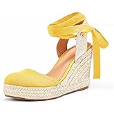 Women's Espadrille Wedge Sandals Closed Toe Lace Up Platform Ankle Wrap Summer Casual Shoes