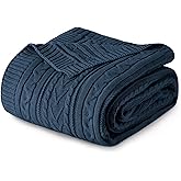 Aormenzy Navy Blue Cable Knit Throw Blanket Queen Size for Bed Couch Sofa, Super Soft Cozy Knitted Blanket 90" x 90" Bed Blankets Full Size