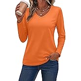 SMENG Womens Long Sleeve Shirts Pure Cotton V Neck T Shirt Basic Tops Casual Soft Tees