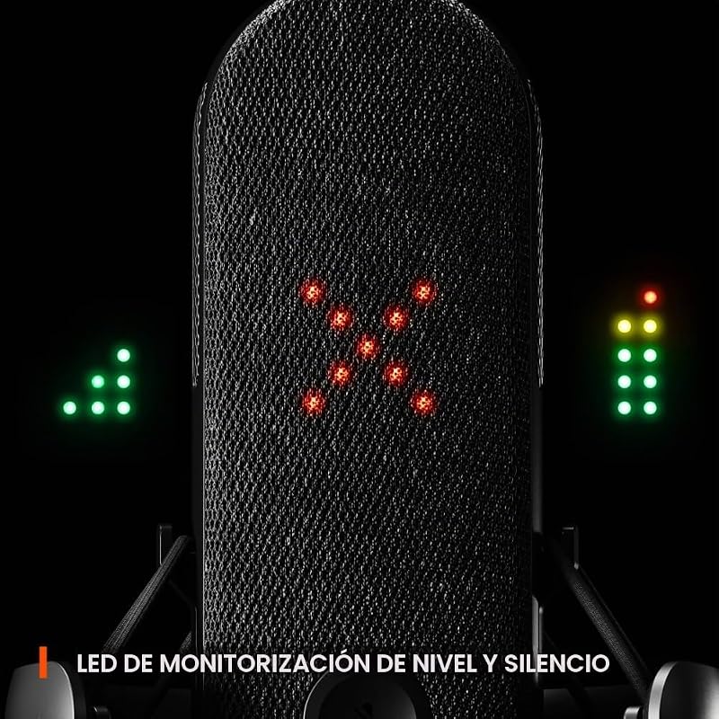 Alias Micro USB para PC — cápsula 3 Veces más Grande para Gaming, Streaming y pódcast — cancelación de Ruido por IA — Control de Silencio y Volumen por led — Soporte antivibraciones