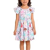 Toddler Girls Dress Bunny Rabbit Easter Egg Print Dresses Flutter Sleeve 3-8Y