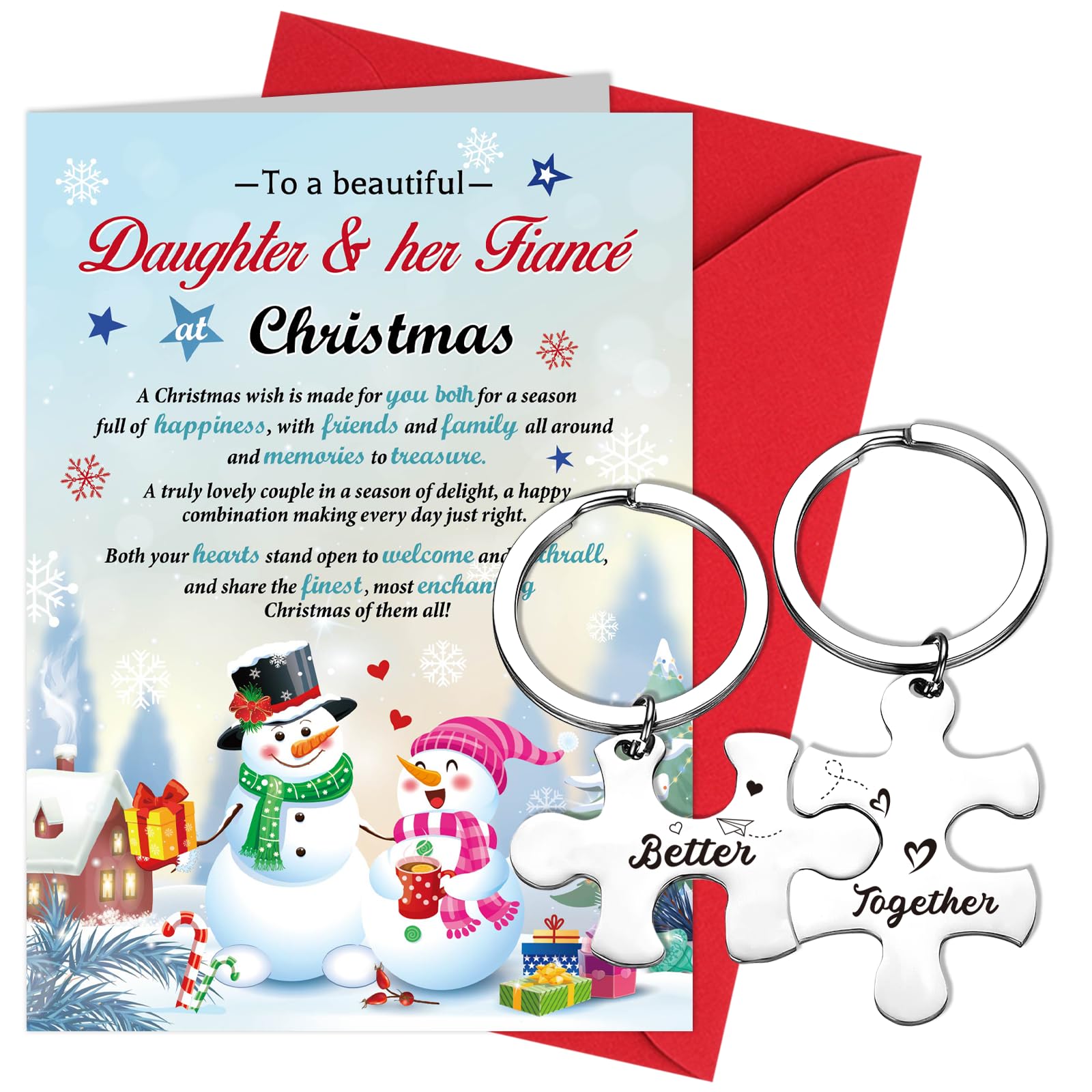 HOWAF Daughter and Fiance Christmas Card, Daughter & Fiancé Card & Couple Keyrings, Couple Gifts for Christmas