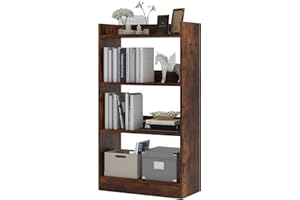 Flrrtenv Bookshelf, 4 Tier Ladder Bookcase Shelving, Standing Book Shelf Cabinet, Industrial Display Rack for Living Room, Ho