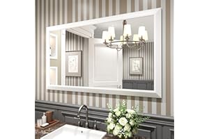Amorho Bathroom Mirror, 55x32 Inch White Thick Metal Framed Wall Mirrors for Over 2 Sinks, Bedroom, Living Room, Entryway, Large Rectangle Wall-Mounted Mirrors.