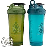 Hydra Cup ProFlow [2 Pack] 28 oz Shaker Bottles for Protein Shakes, Shaker Cups with Ball Blender Whisk, Shaker Bottle with Handle, Travel To Go, BPA Free (Green & Blue, 2 Pack)