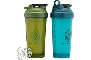 Hydra Cup ProFlow [2 Pack] 28 oz Shaker Bottles for Protein Shakes, Shaker Cups with Ball Blender Whisk, Shaker Bottle with Handle, Travel To Go, BPA Free (Green & Blue, 2 Pack)