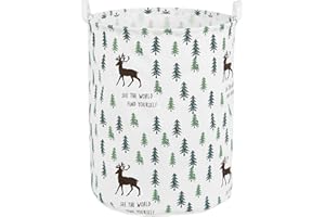 QIANBIRD Foldable Baby Laundry Basket Hamper for Nursery Girl Boy kids Clothes laundry hamper basket Portable Tall Collapsible Cute Laundry Basket Organizer, Nursery Storage Basket with Handles (Forest Deer)