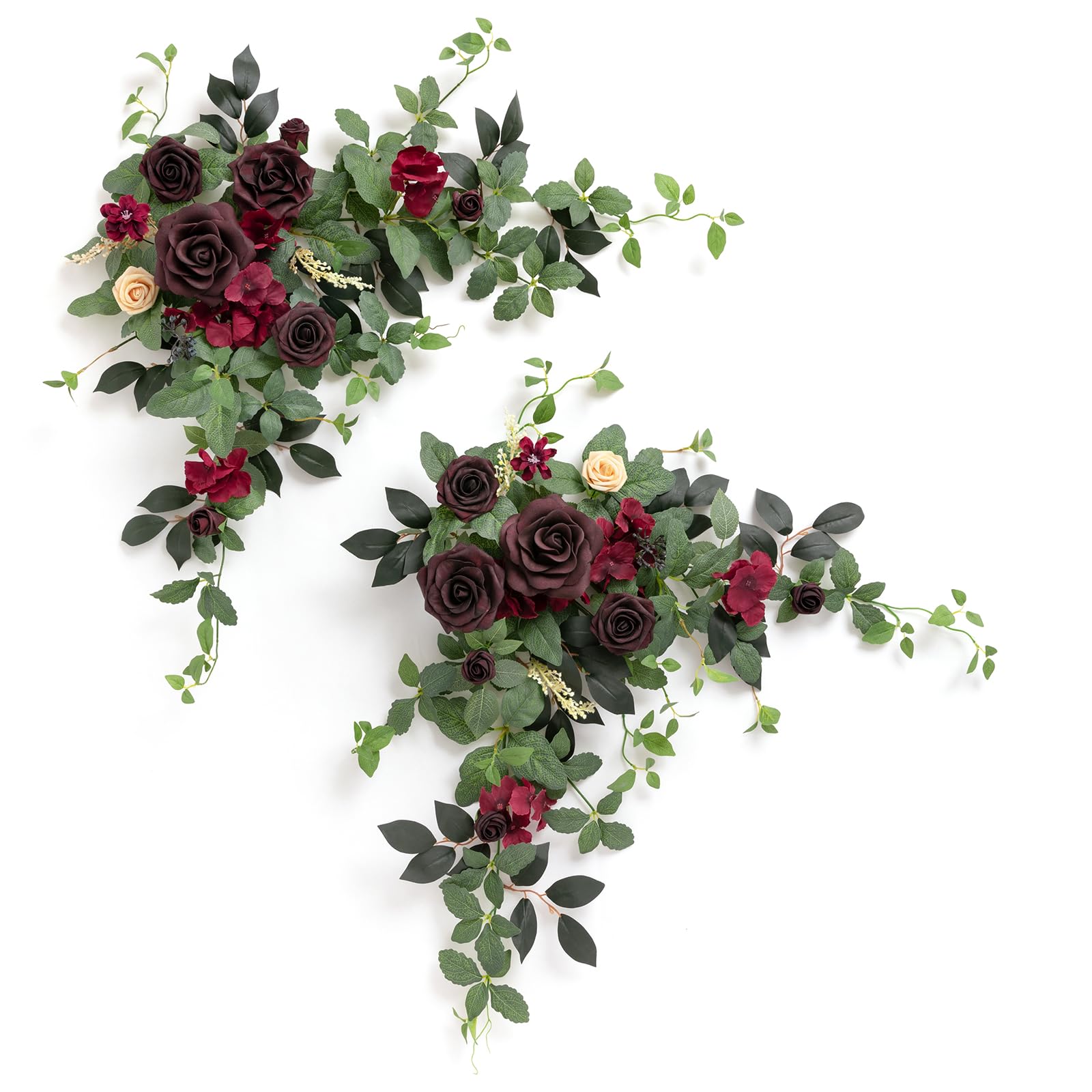 Photo 1 of Ling's moment 2PCS Burgundy Artificial Floral Swags Wedding Arch Flowers Table Centerpieces Dark Red Rose Garland Wine Red for Sweetheart Head Table Easel Wall Entryway Board Backdrop