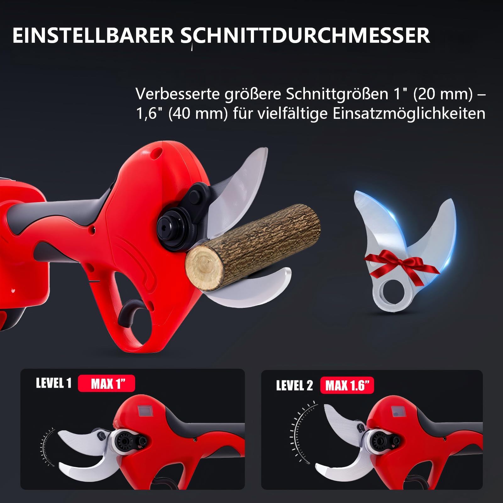 OUTIGO Elektrische Zuschneideschere, ausgestattet mit 2 Batterien 3000mAh, 40mm, mit Display, Bürstenloser Motor, geeignet für Gartenbau, Obstbäume, Weinberge 2